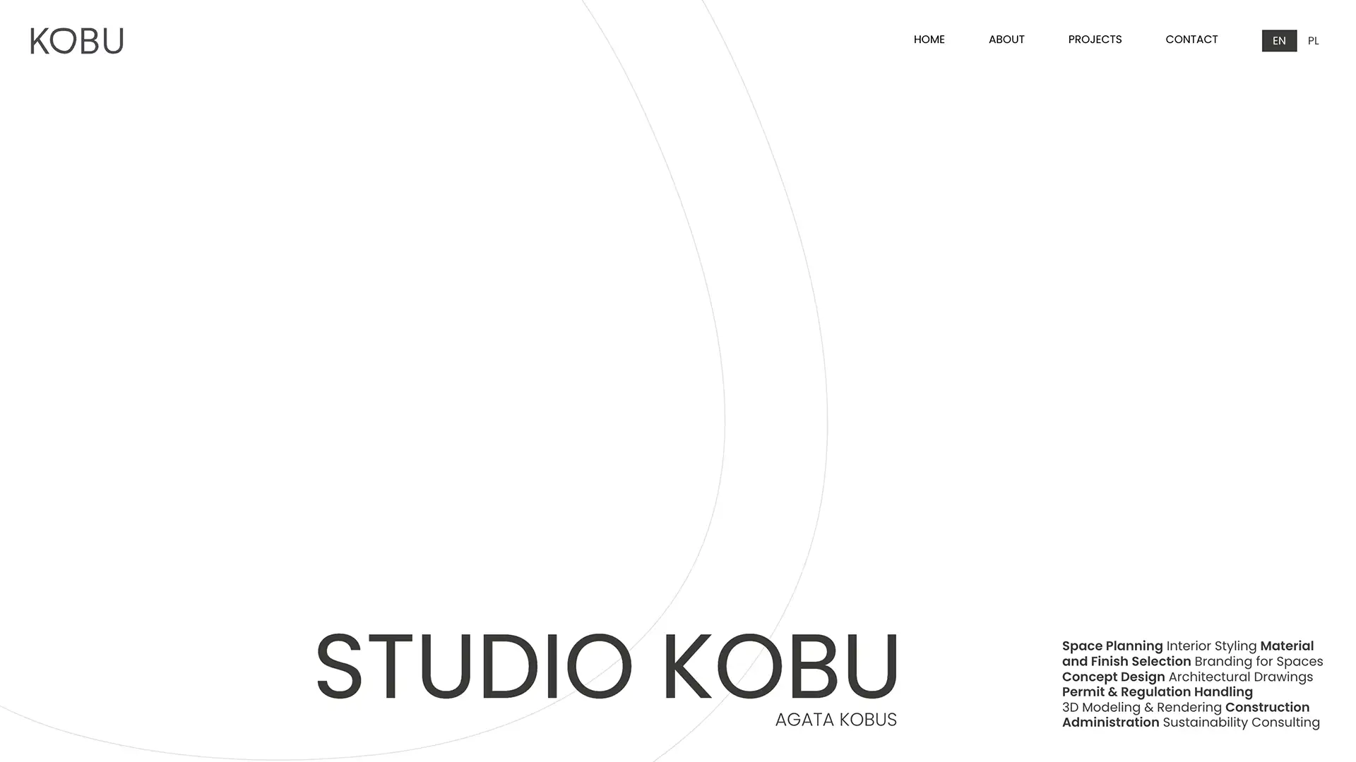 Kobu Studio architectural office website — initial design exploration shown on desktop