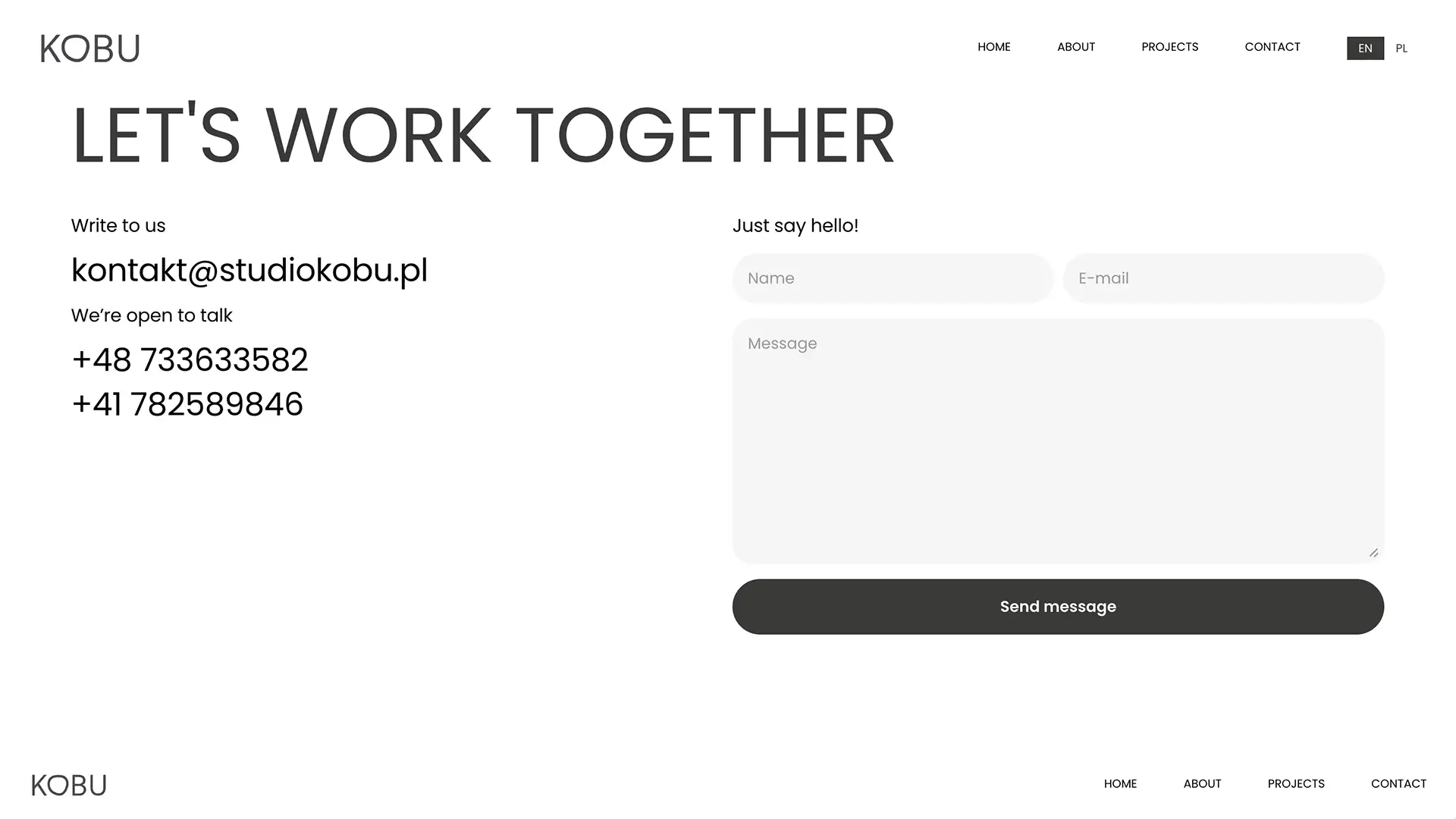 Kobu Studio architectural office website — project detail view on desktop