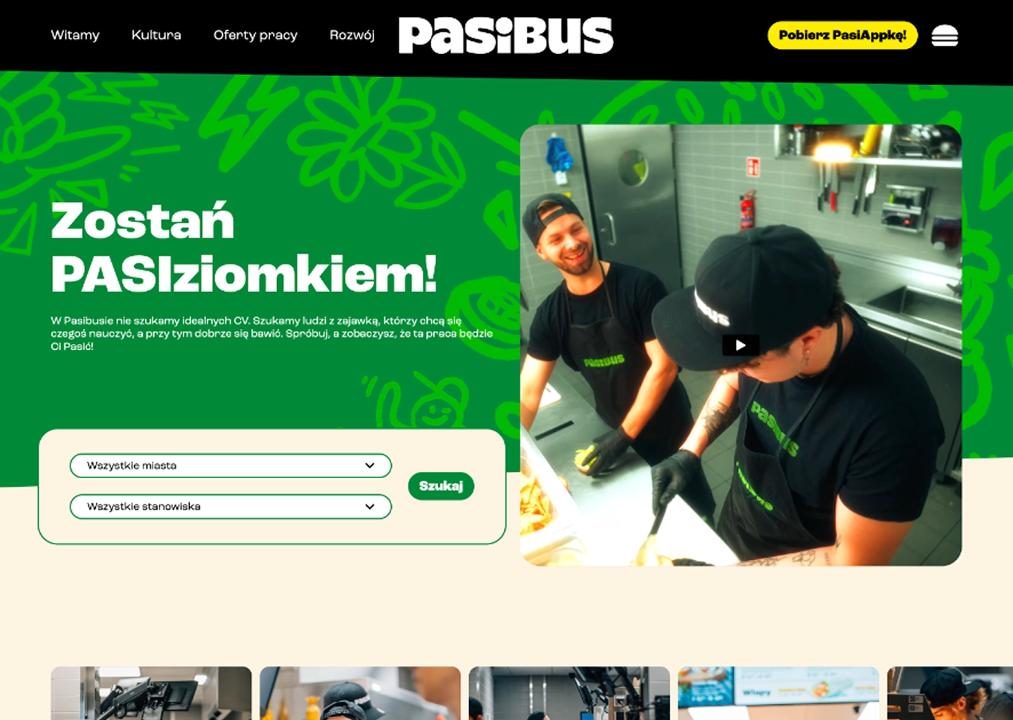 Pasibus burger chain job board — initial low-fidelity layout concept on desktop