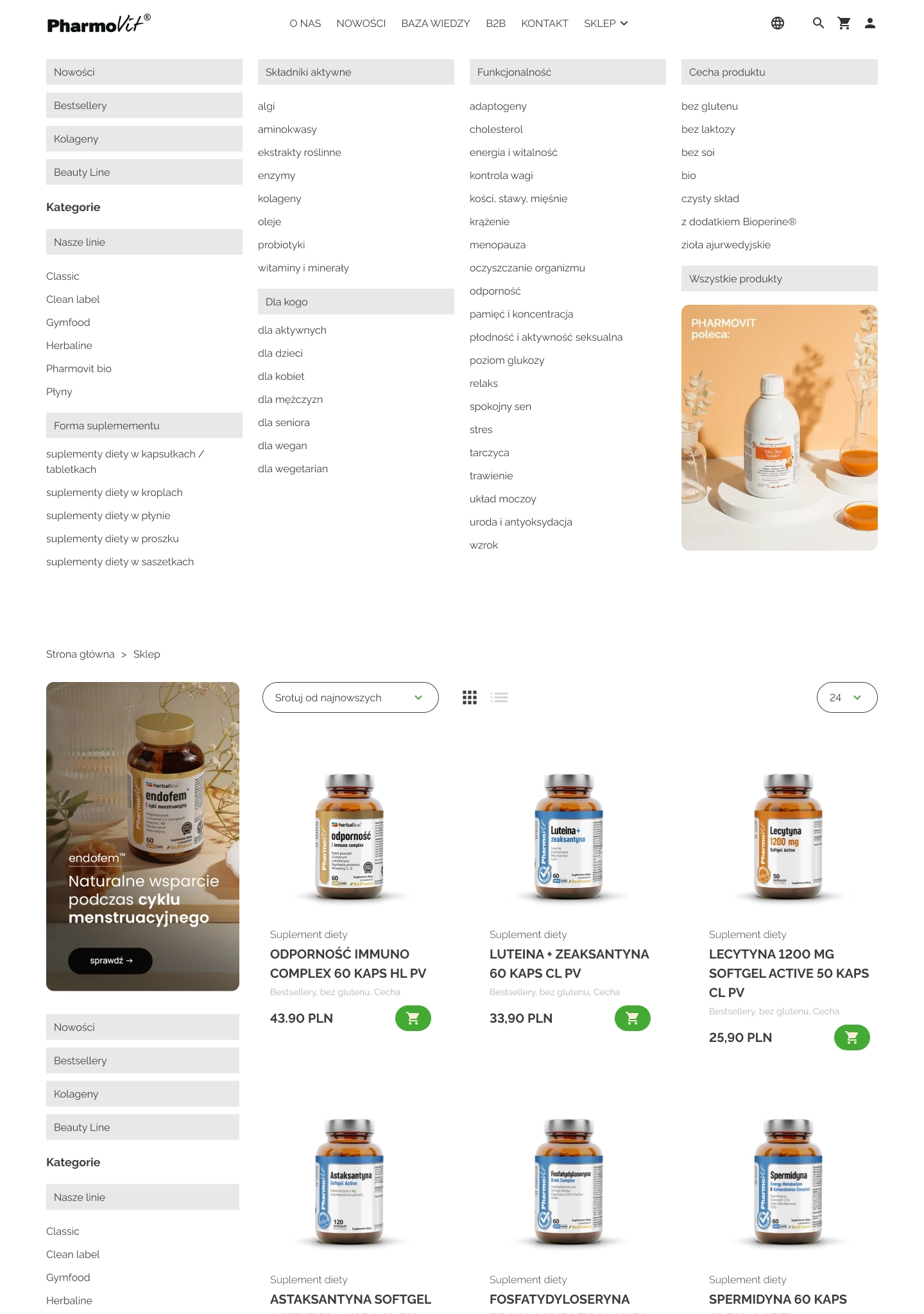 Pharmovit supplement e-commerce store — homepage hero section on desktop