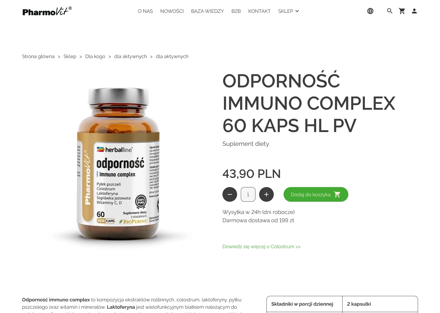 Pharmovit supplement e-commerce store — product category page on desktop