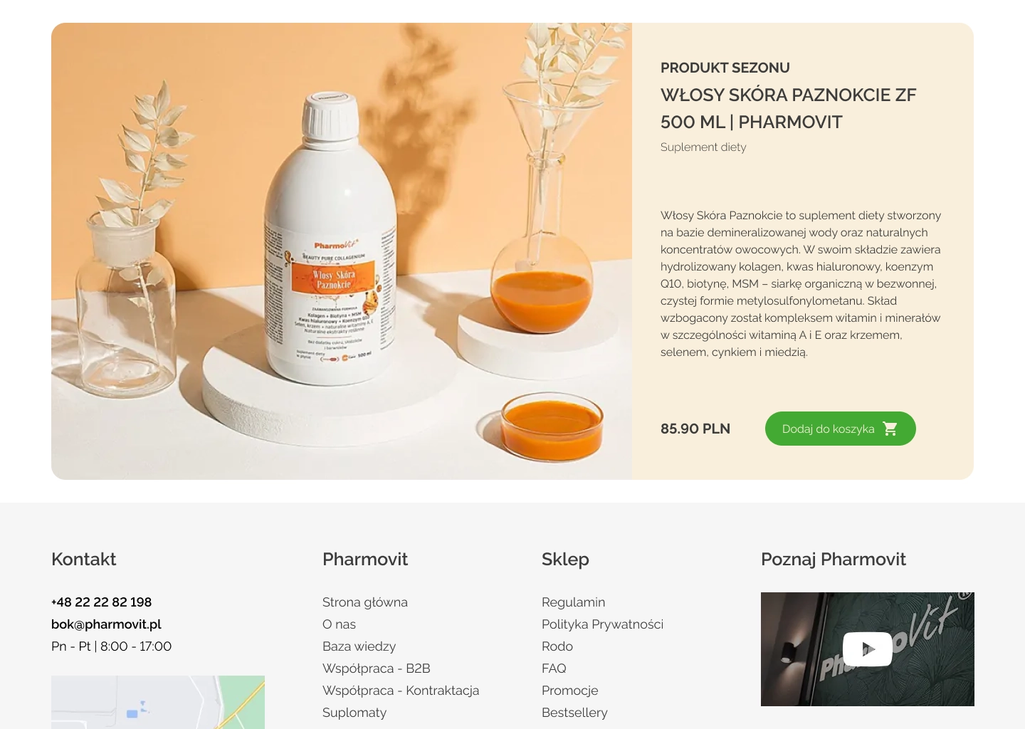 Pharmovit supplement e-commerce store — product detail page on desktop