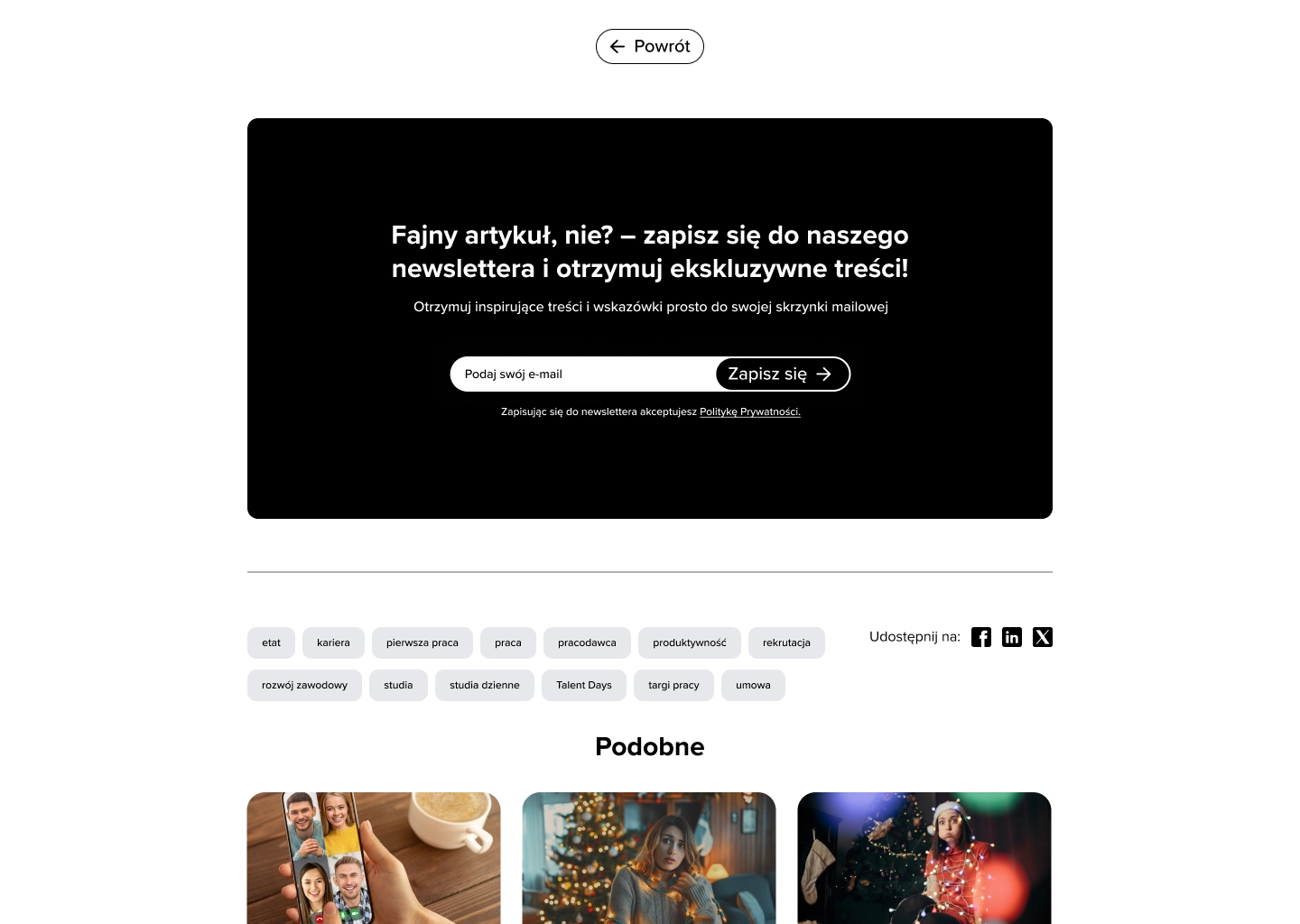 Talent Days student career blog — featured posts section on desktop