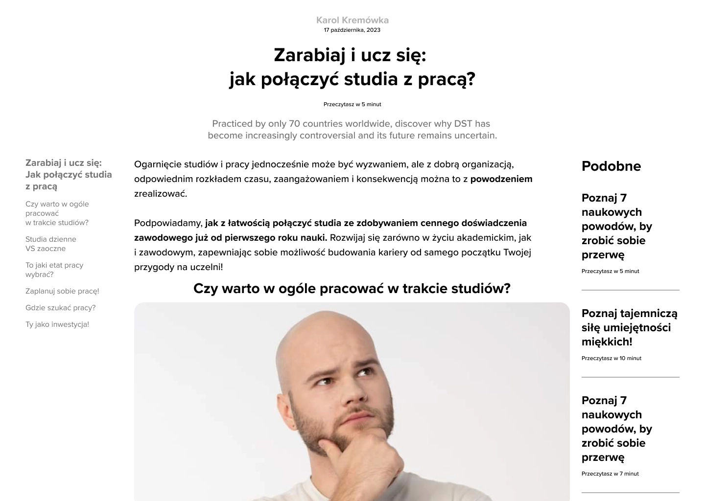 Talent Days student career blog — article listing layout on desktop