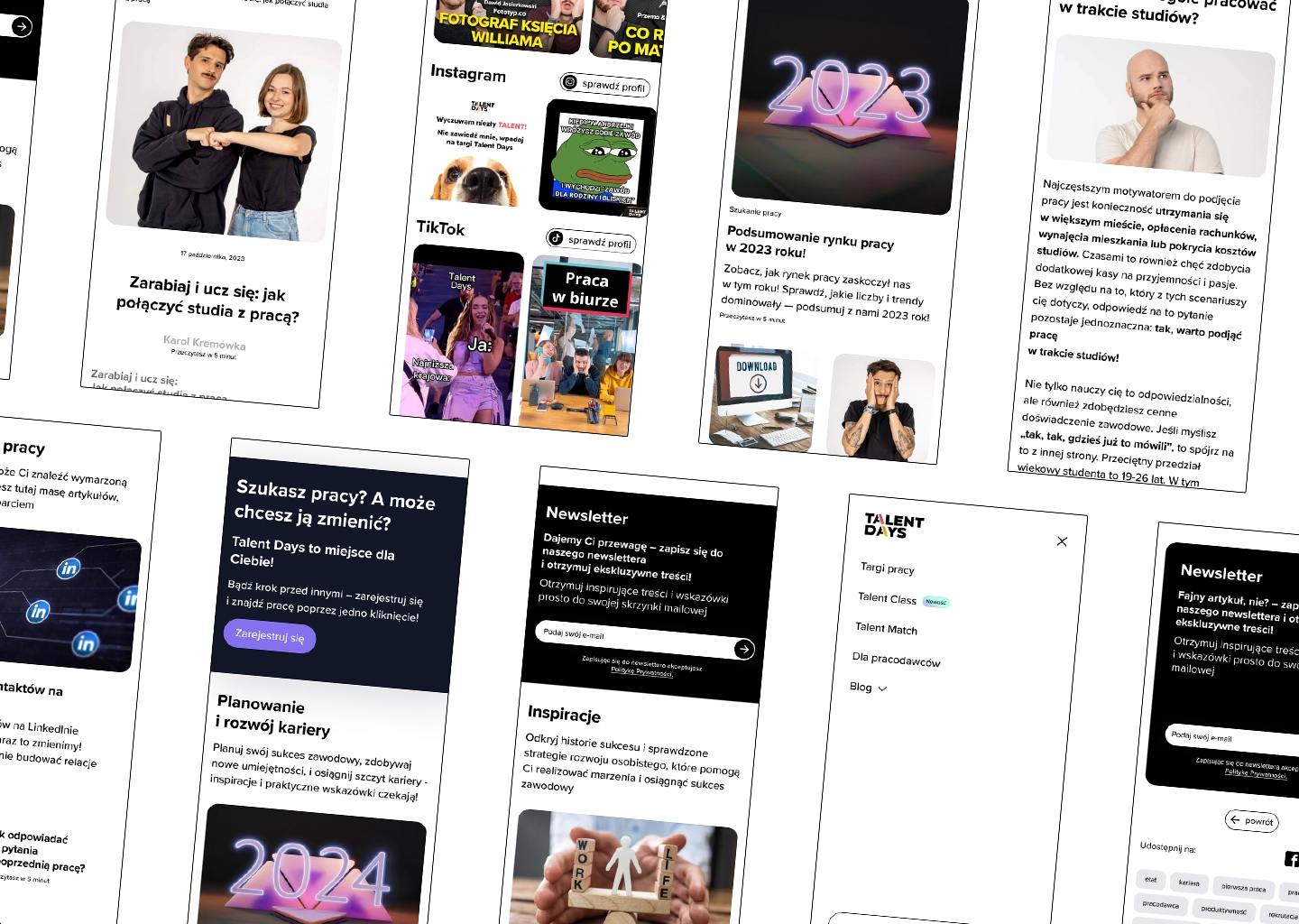Talent Days student career blog — responsive mobile design across multiple screens