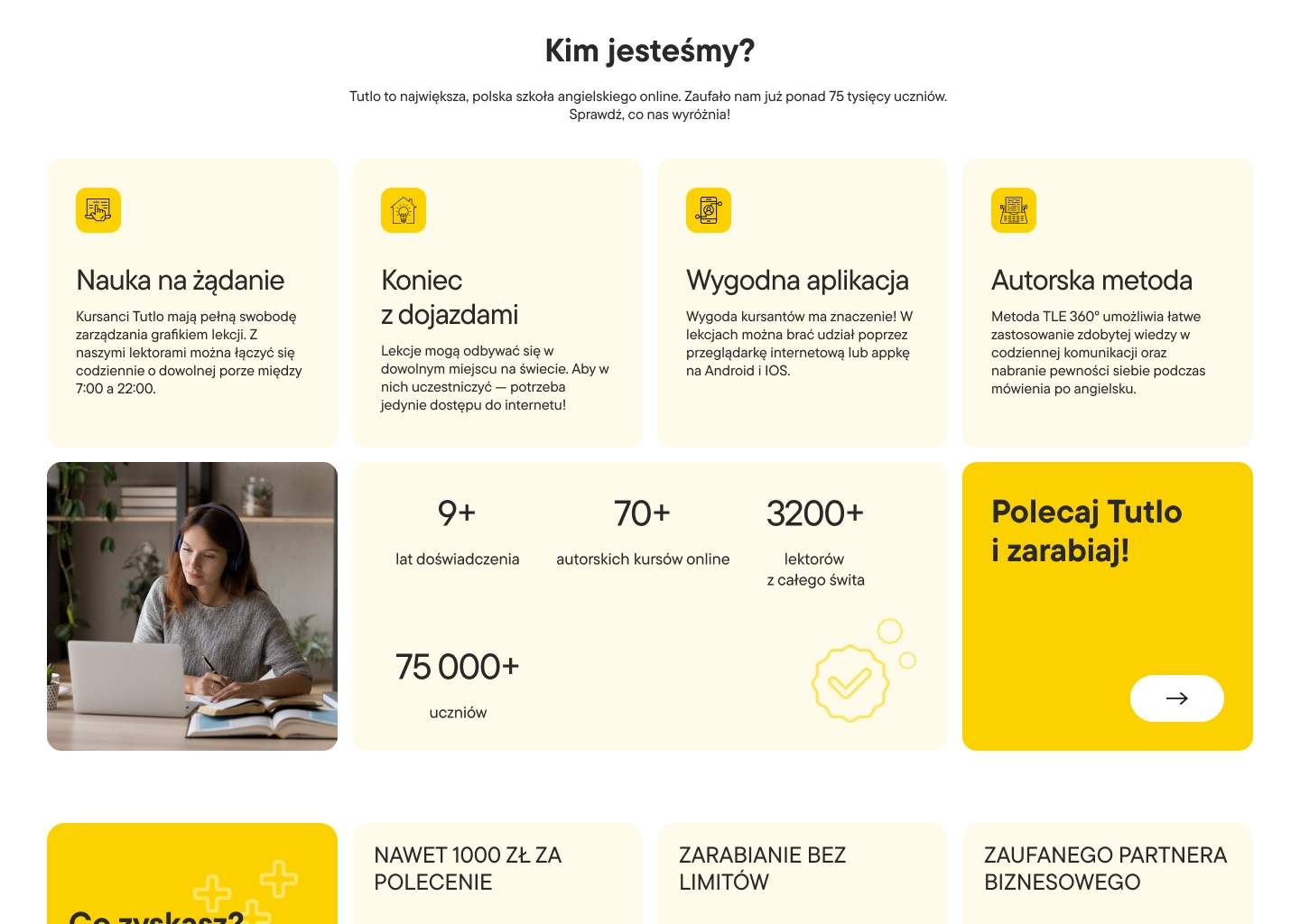 Tutlo English learning platform — recommendation program landing hero on desktop