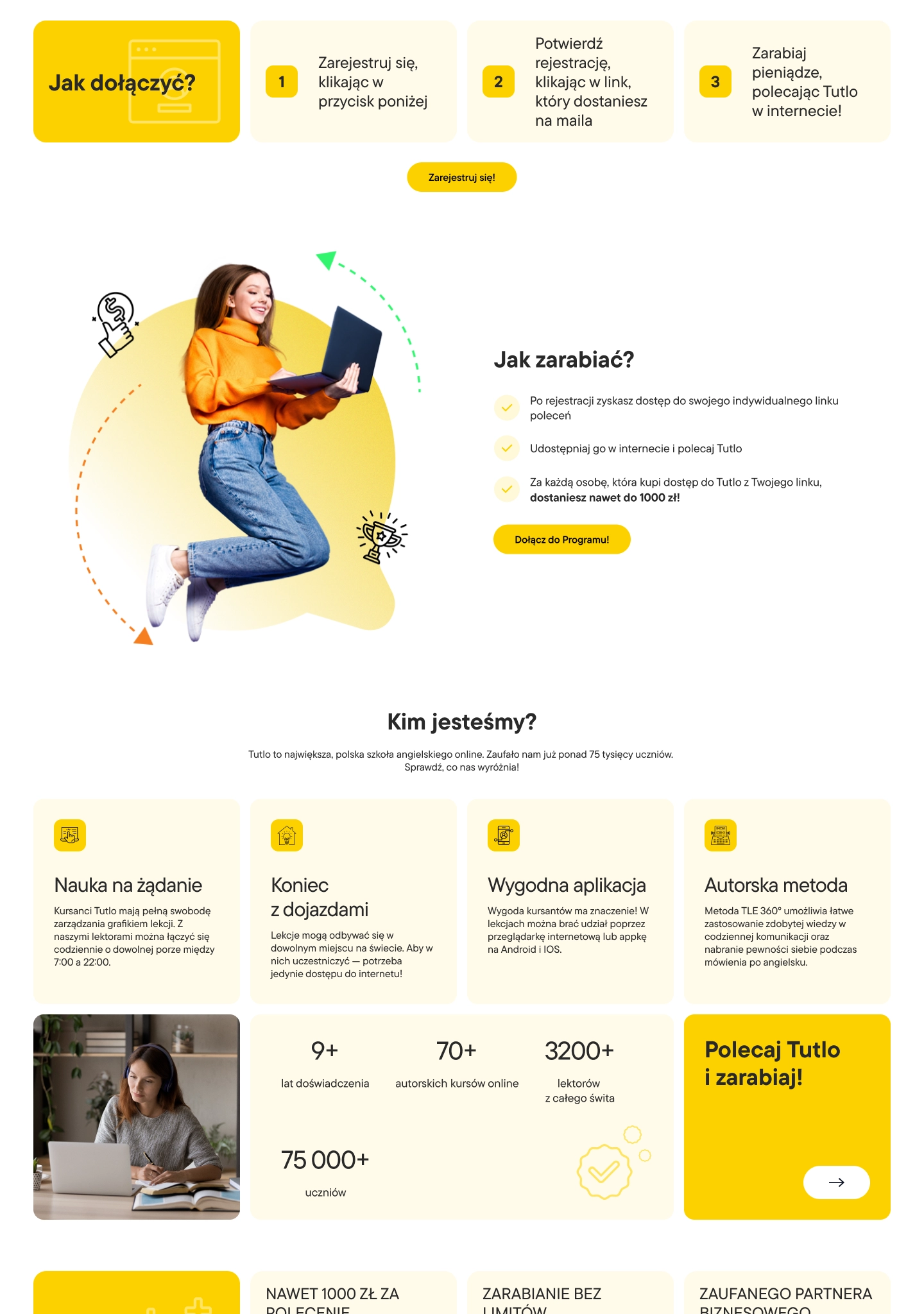 Tutlo English learning platform — conversion CTA section on desktop